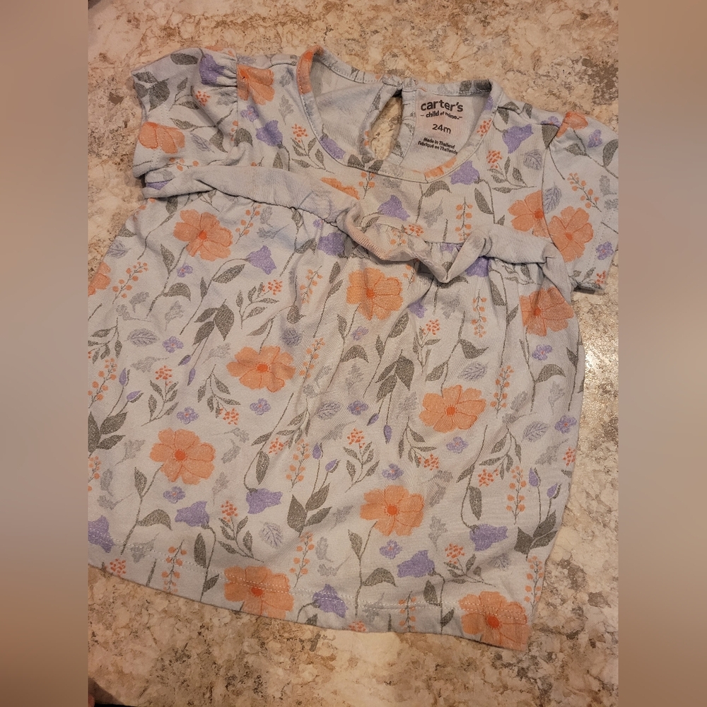 Carter's Light Floral Baby Dress with Orange & Lavender Blooms